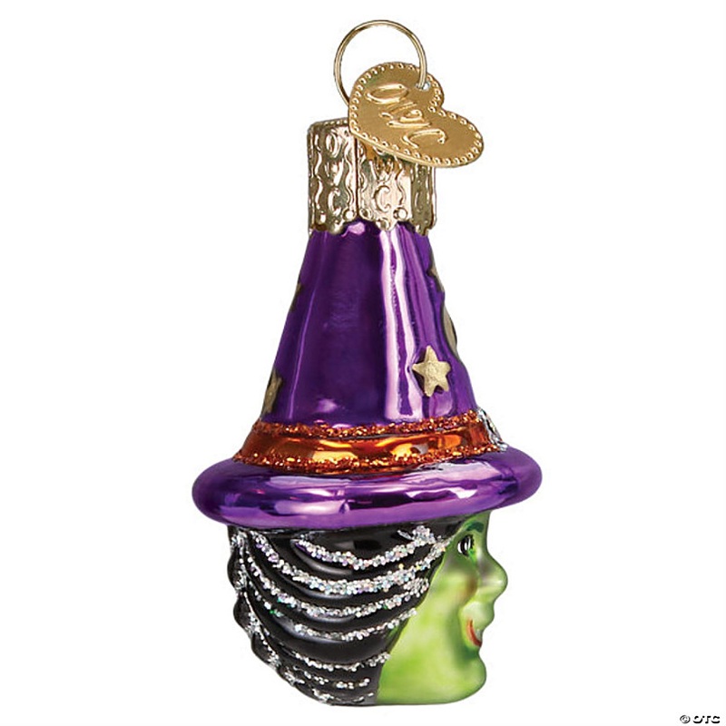Old World Christmas Blown Glass Hanging Ornament for Halloween, Mini Witch Head with OWC Gift Box