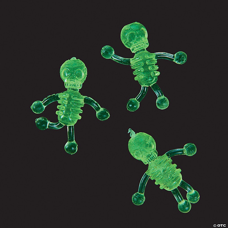 1 3/4 Bulk 48 Pc. Personalized Mini Glow-in-the-Dark Sticky Tumbling Skeletons