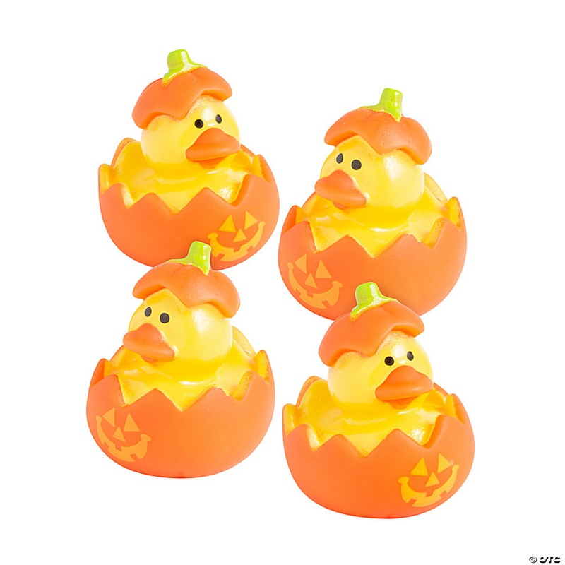 1 3/4 Mini Orange Jack-O'-Lantern Vinyl Rubber Ducks - 12 Pc.