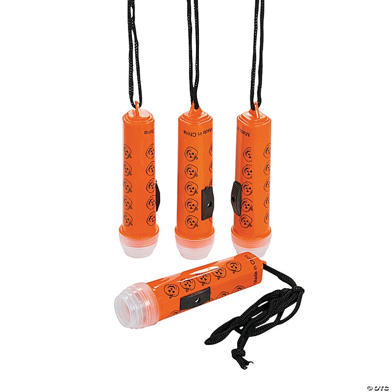 4 Mini Halloween Jack-O'-Lantern Plastic Flashlights on Breakaway Rope - 12 Pc.