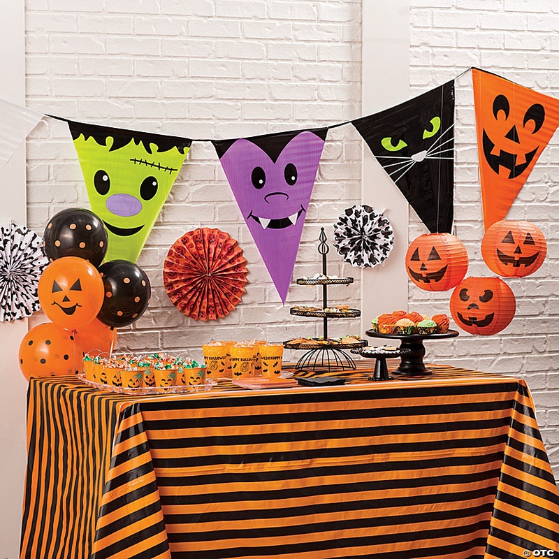 40 x 100 ft. Orange & Black Striped Halloween Plastic Tablecloth Roll
