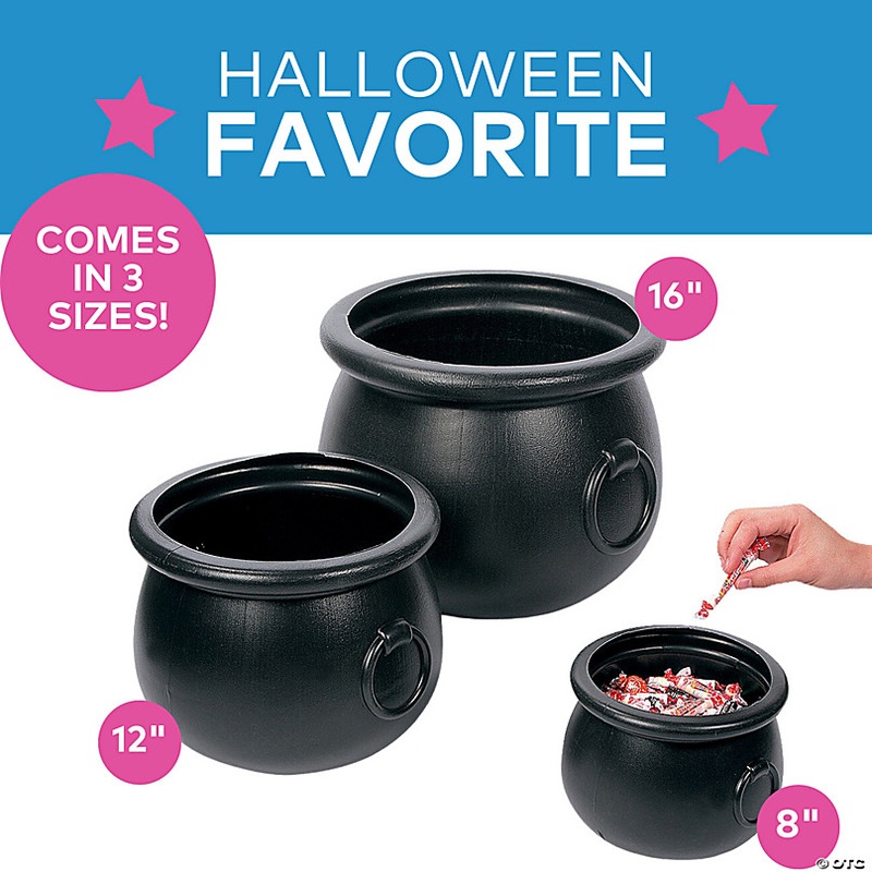 8-16 Black Cauldrons Plastic Halloween Decorations - 3 Pc.