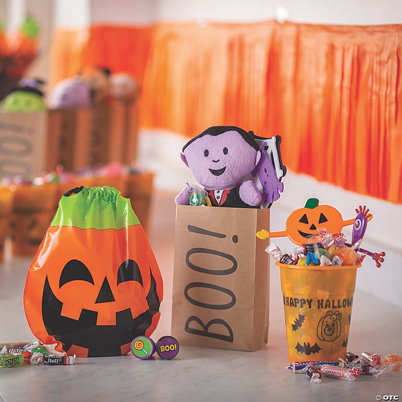 8 3/4 Bulk 72 Pc. Halloween Jack-O'-Lantern Plastic Goody Bags