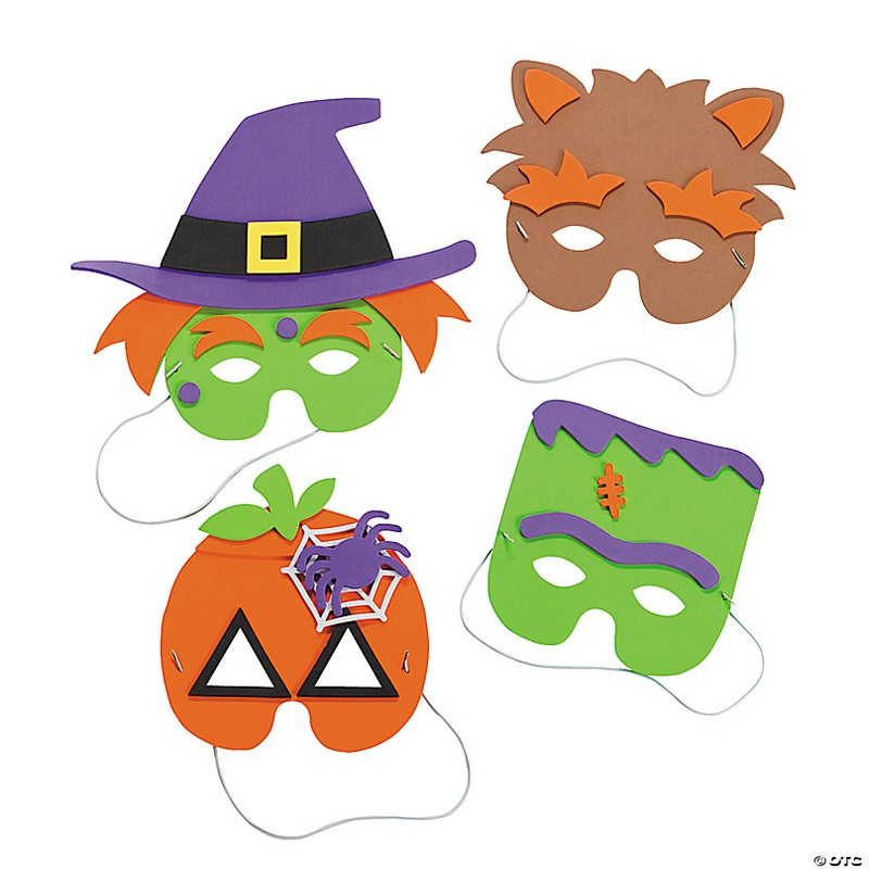 9 3/4 Halloween Characters Half Mask Foam Craft Kit - Makes 12